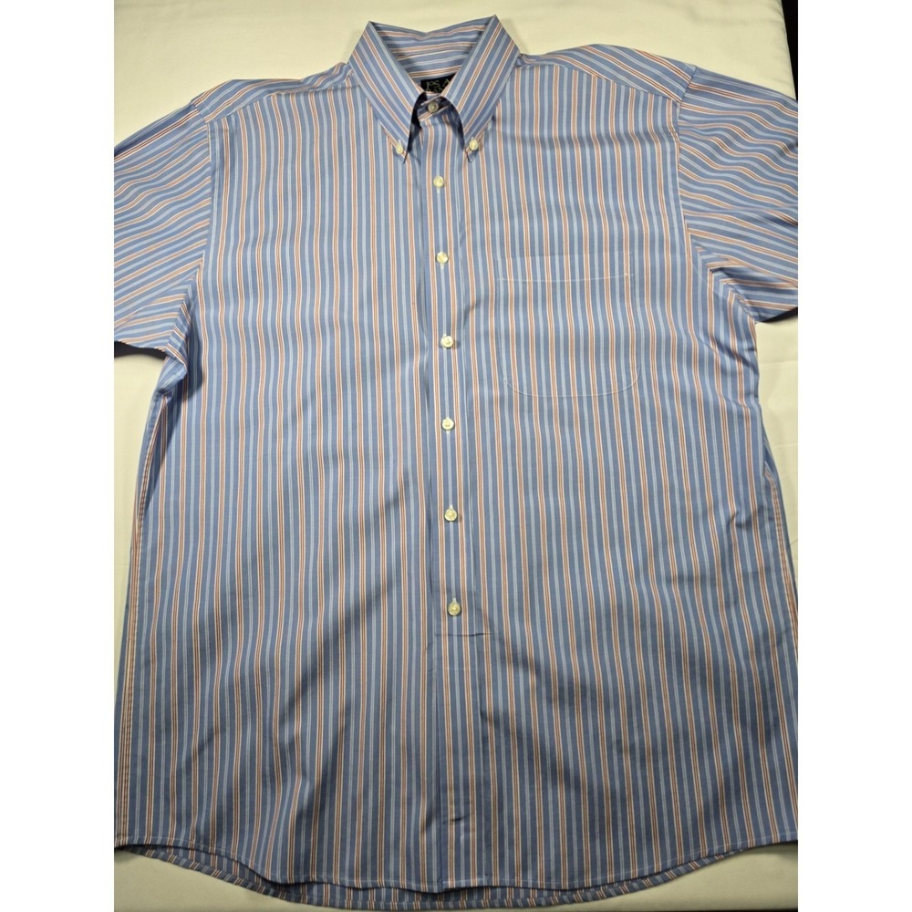 Jos. A. Bank Travelers Collection Mens Large Blue Red Striped Short Sleeve Shirt